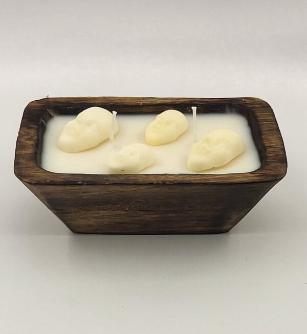 Tranquil Faces: Wooden Candle Art